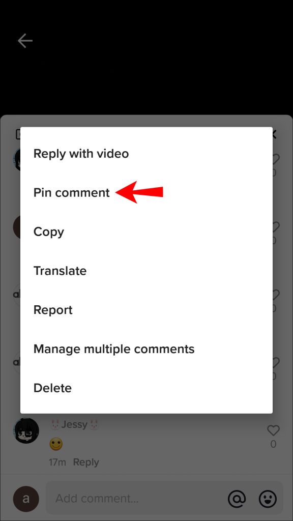 how to pin comments on tiktok menu